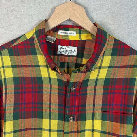 Vintage Sears Roebuck Mens Button Up Shirt Size XXL Plaid Single Needle Country - Picture 2 of 10